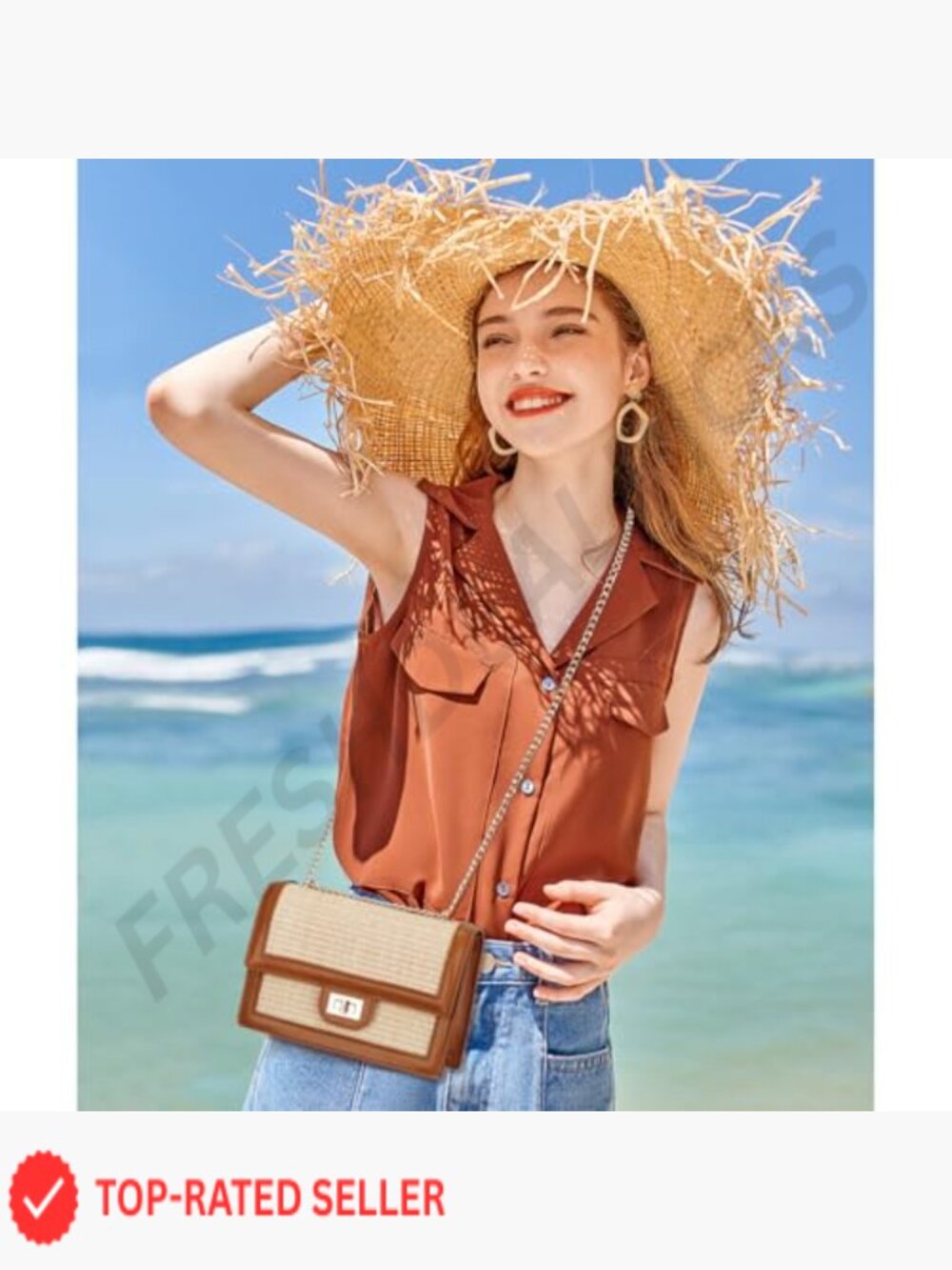 Straw Crossbody Bag Vegan Leather Summer Beach Shoulder Bag Chic Boho - Picture 2 of 7